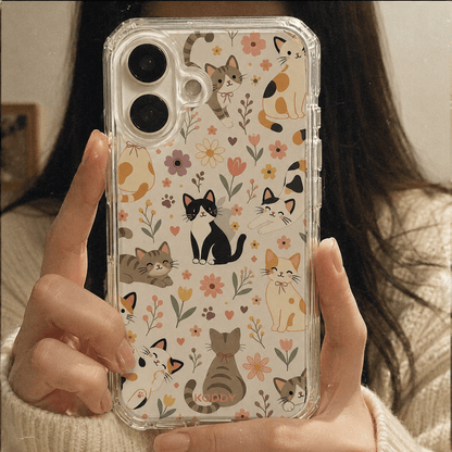 Cute Cats Floral Garden Clear Phone Case-KODDY aesthetic iphone case UK