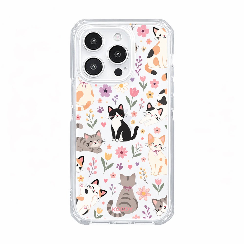Cute Cats Floral Garden Clear Phone Case