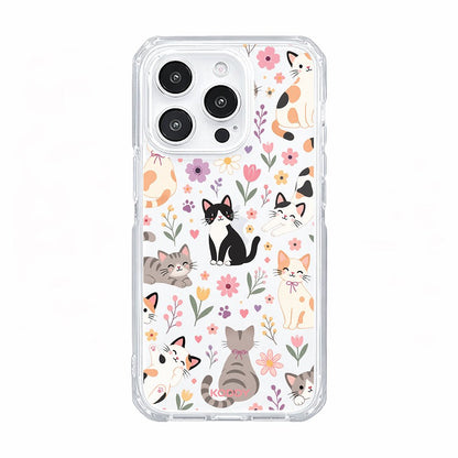 Cute Cats Floral Garden Clear Phone Case