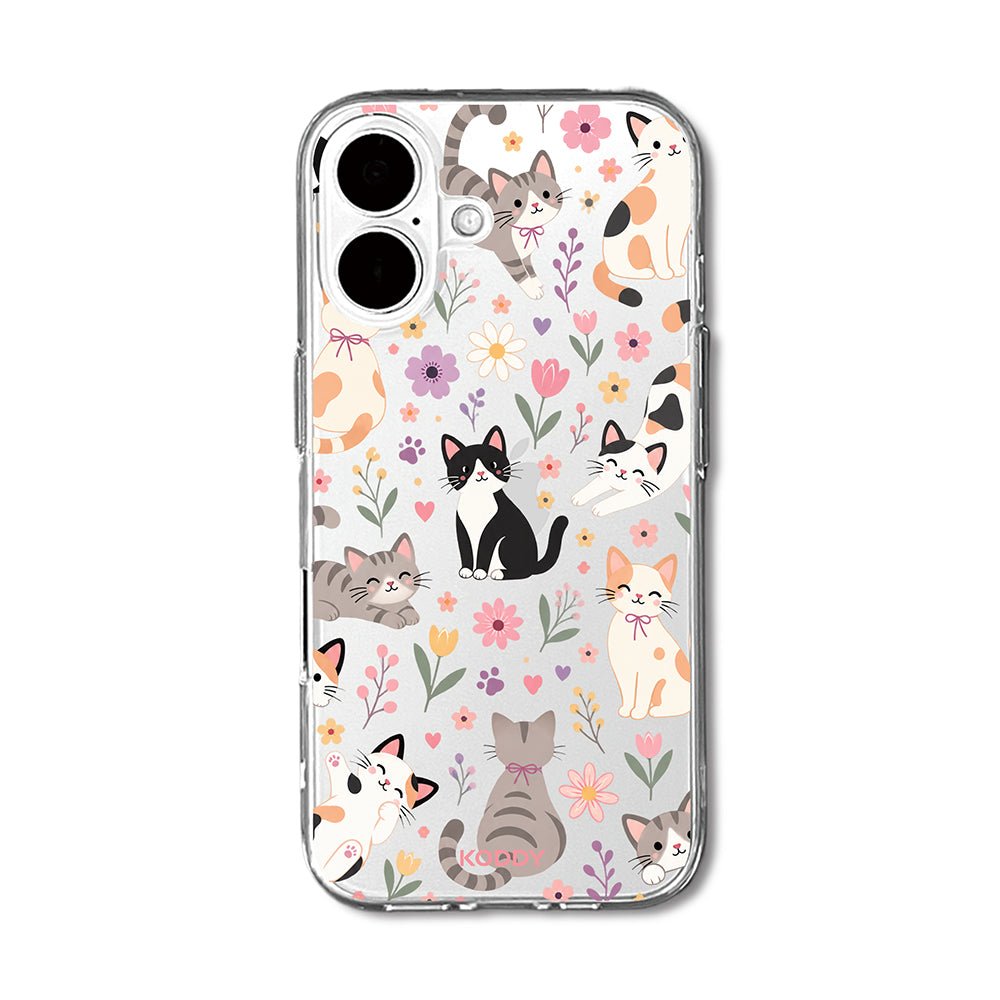 Cute Cats Floral Garden Clear Phone Case