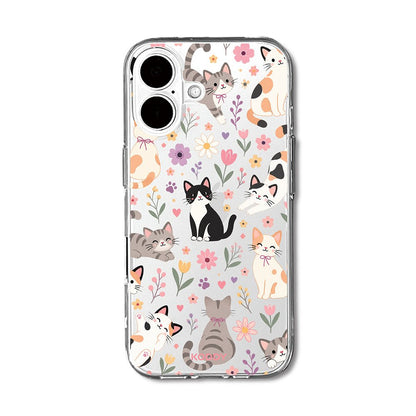 Cute Cats Floral Garden Clear Phone Case
