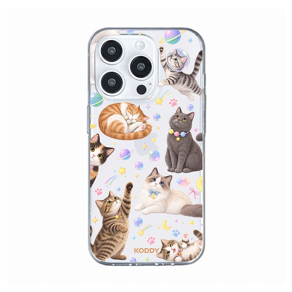 Cute Cats in Space Clear Phone Case