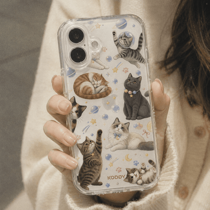 Cute Cats in Space Clear Phone Case-KODDY aesthetic iphone case UK