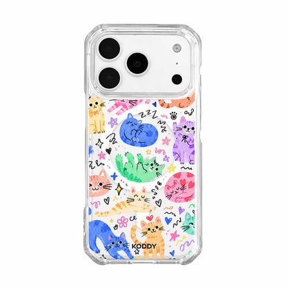 Cute Colourful Cat Doodle Clear Phone Case