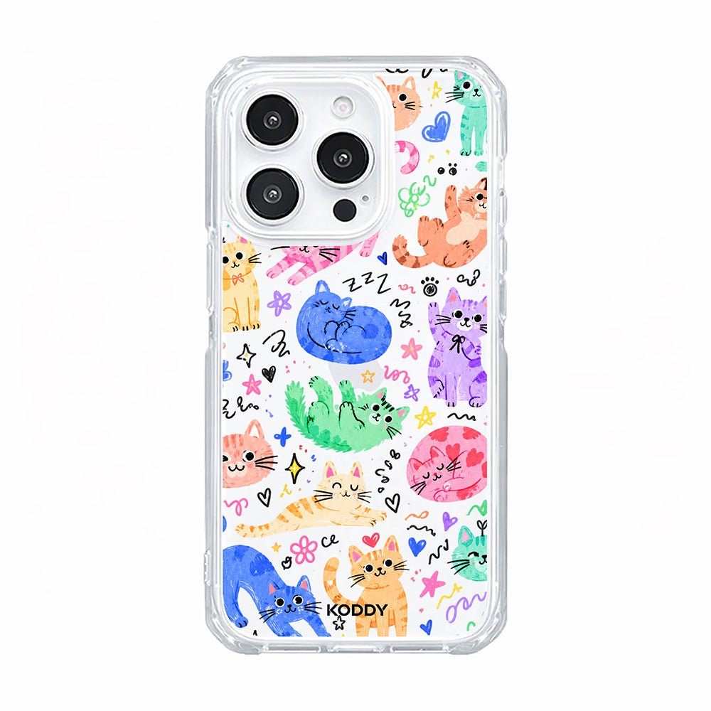Cute Colourful Cat Doodle Clear Phone Case