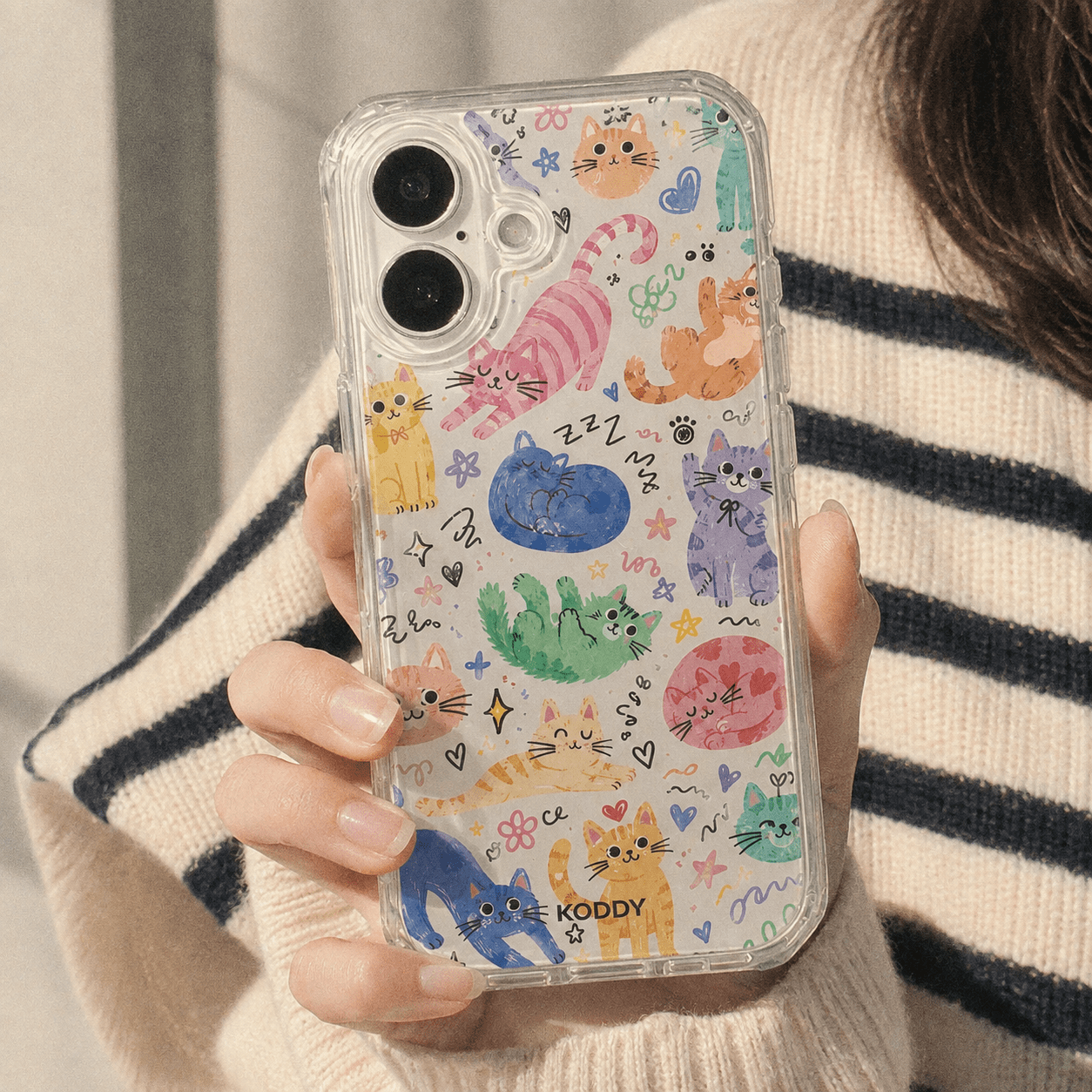 Cute Colourful Cat Doodle Clear Phone Case-KODDY aesthetic iphone case UK