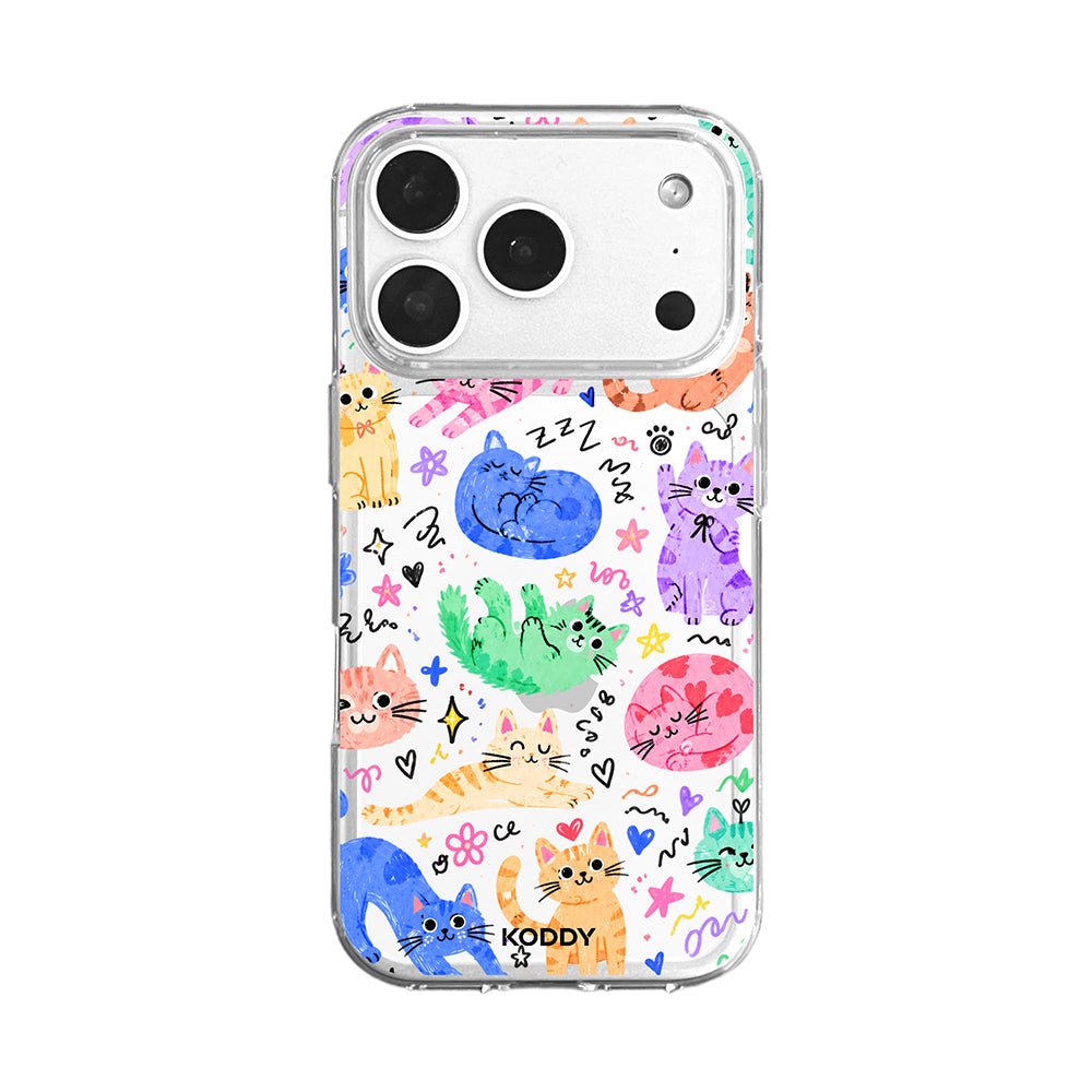 Cute Colourful Cat Doodle Clear Phone Case