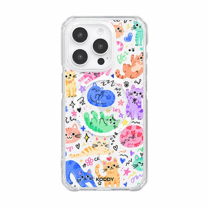 Cute Colourful Cat Doodle Clear Phone Case