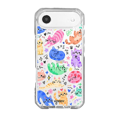 Cute Colourful Cat Doodle Clear Phone Case