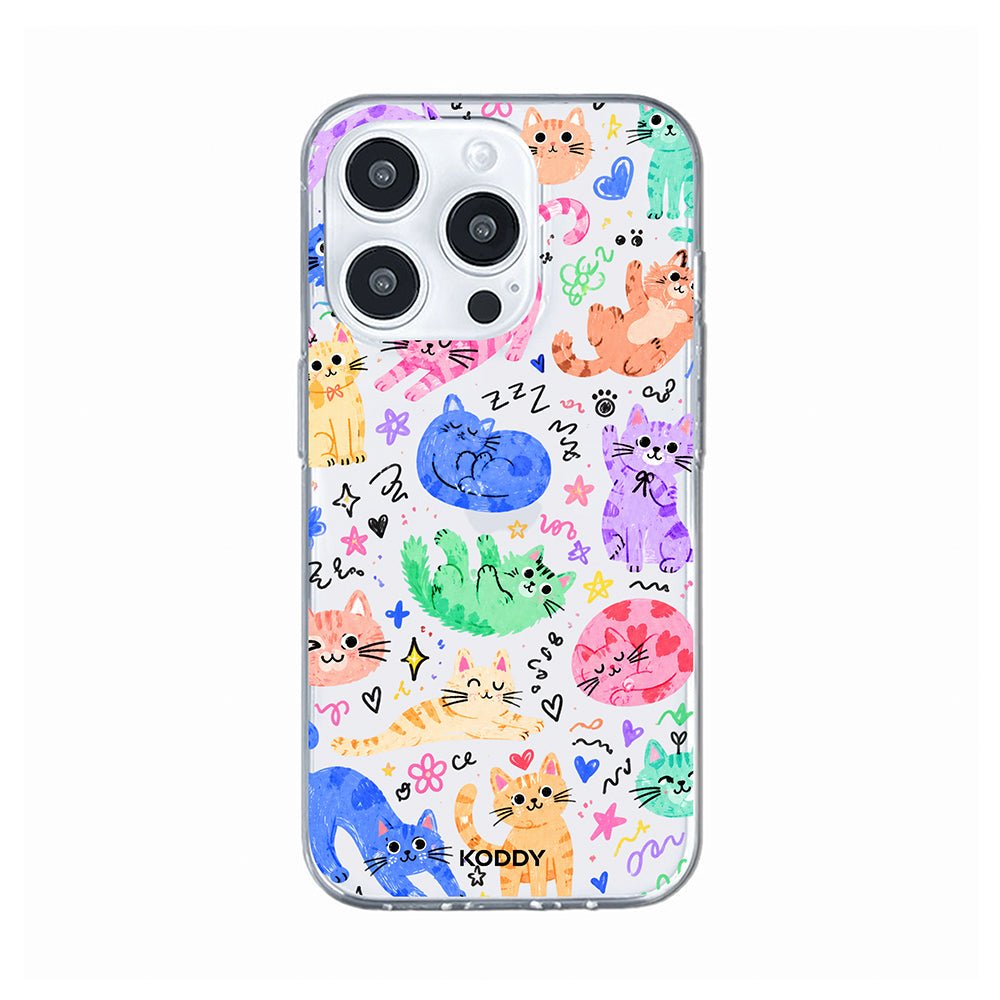 Cute Colourful Cat Doodle Clear Phone Case