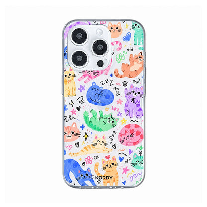 Cute Colourful Cat Doodle Clear Phone Case