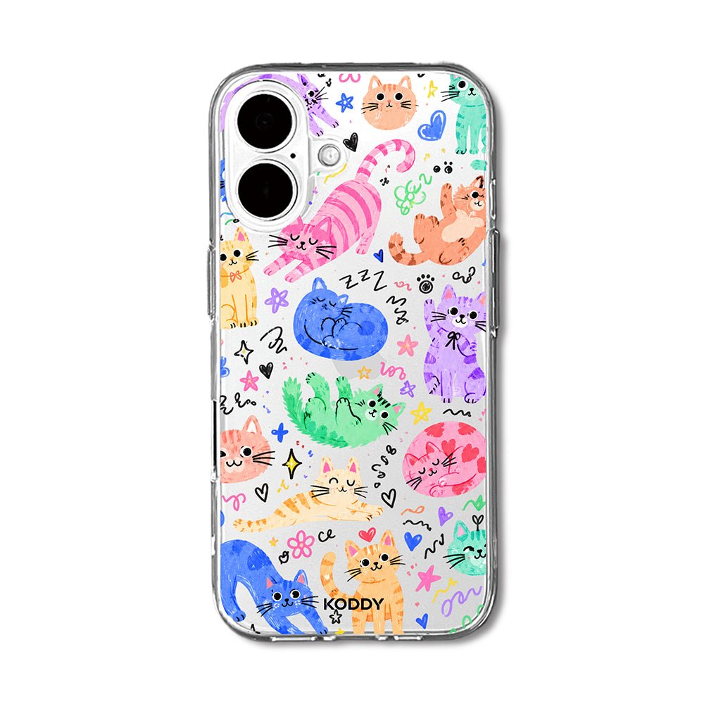 Cute Colourful Cat Doodle Clear Phone Case