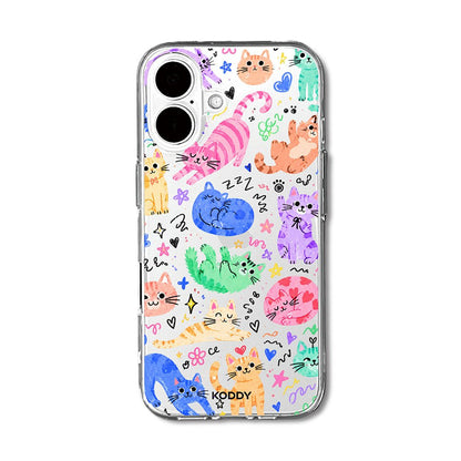 Cute Colourful Cat Doodle Clear Phone Case