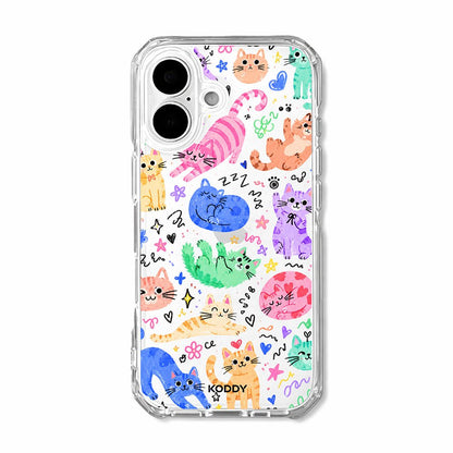 Cute Colourful Cat Doodle Clear Phone Case