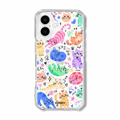 Cute Colourful Cat Doodle Clear Phone Case