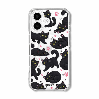 Cute Fluffy Black Cat Clear Phone Case