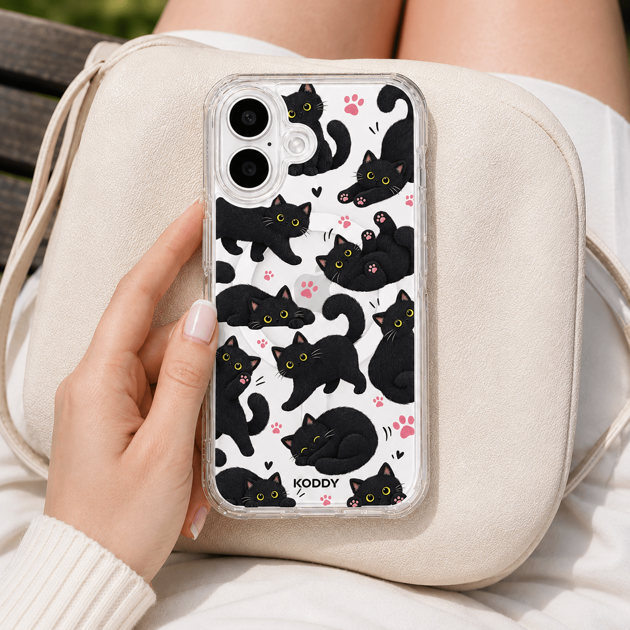Cute Fluffy Black Cat Clear Phone Case-KODDY aesthetic iphone case UK