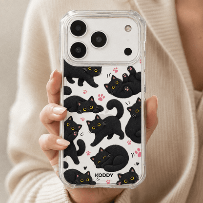 Cute Fluffy Black Cat Clear Phone Case-KODDY aesthetic iphone case UK