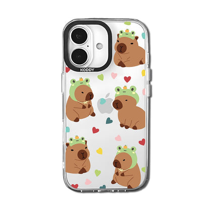 Cute Frog Hat Capybara with Heart Pattern iPhone Case-KODDY
