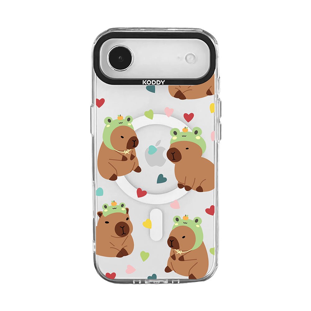 Cute Frog Hat Capybara with Heart Pattern iPhone Case-KODDY