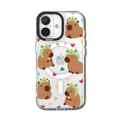 Cute Frog Hat Capybara with Heart Pattern iPhone Case-KODDY