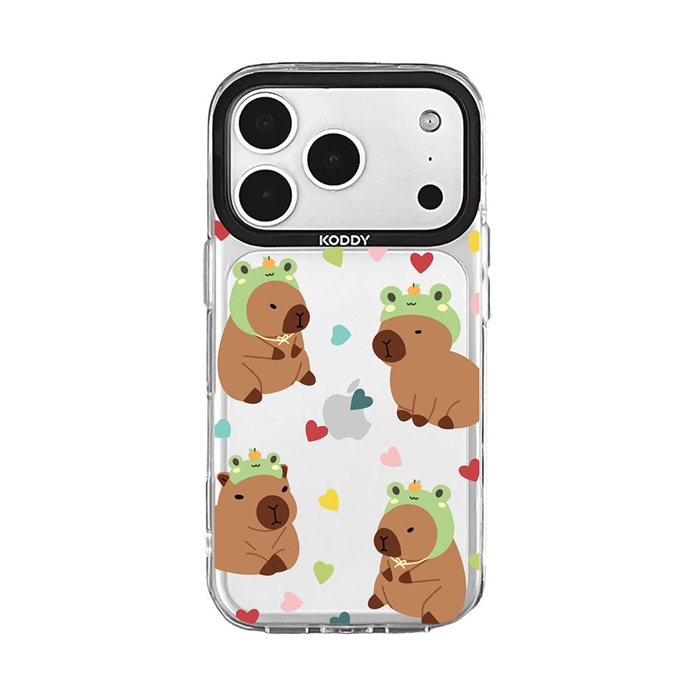 Cute Frog Hat Capybara with Heart Pattern iPhone Case-KODDY