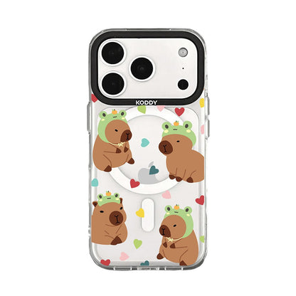 Cute Frog Hat Capybara with Heart Pattern iPhone Case-KODDY
