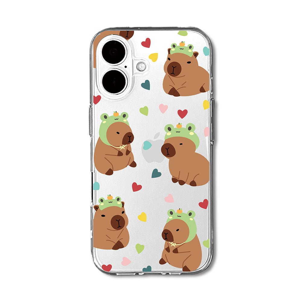 Cute Frog Hat Capybara with Heart Pattern Phone Case