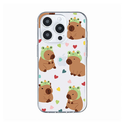 Cute Frog Hat Capybara with Heart Pattern Phone Case