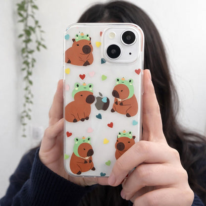 Cute Frog Hat Capybara with Heart Pattern Phone Case - KODDY