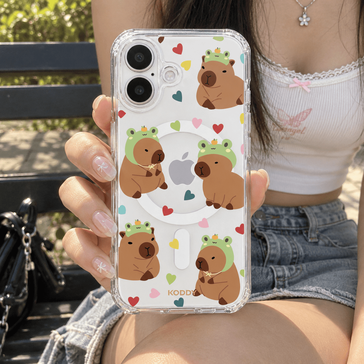 Cute Frog Hat Capybara with Heart Pattern Phone Case-KODDY aesthetic iphone case UK