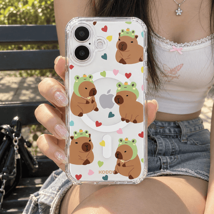 Cute Frog Hat Capybara with Heart Pattern Phone Case-KODDY aesthetic iphone case UK