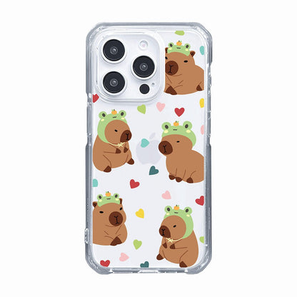 Cute Frog Hat Capybara with Heart Pattern Phone Case