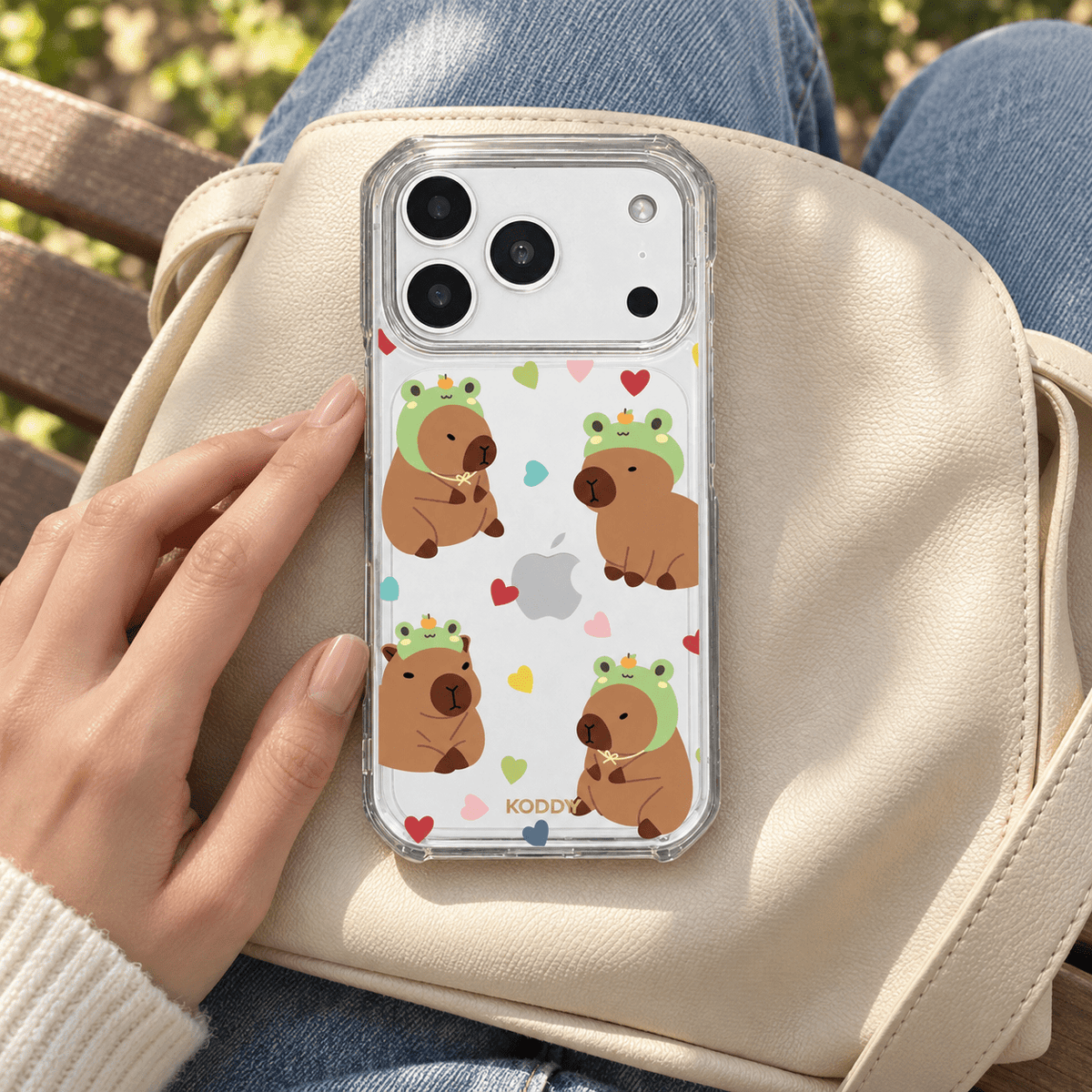 Cute Frog Hat Capybara with Heart Pattern Phone Case-KODDY aesthetic iphone case UK