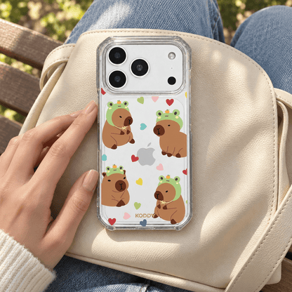 Cute Frog Hat Capybara with Heart Pattern Phone Case-KODDY aesthetic iphone case UK
