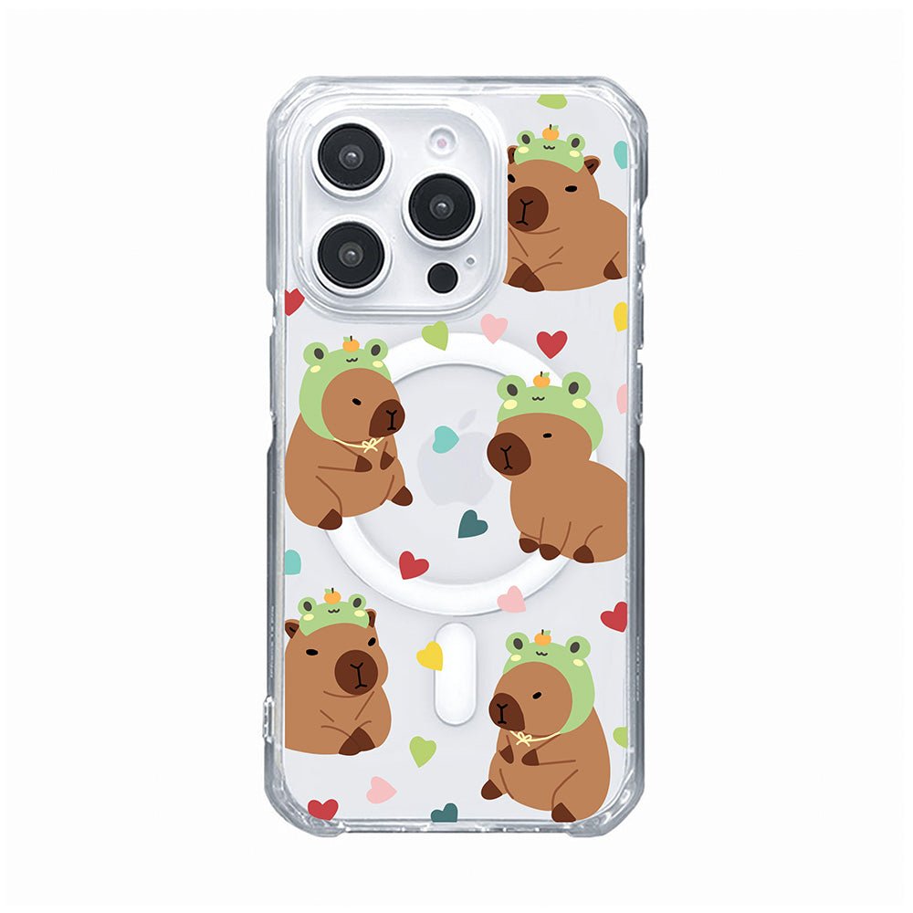 Cute Frog Hat Capybara with Heart Pattern Phone Case