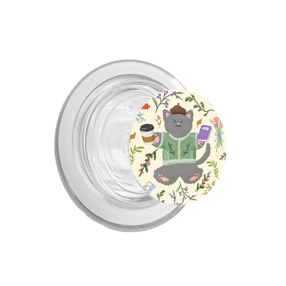 Cute Grey Cat Lavender Coffee Phone Grip - KODDY