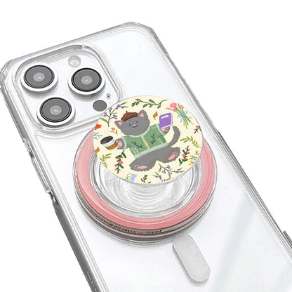 Cute Grey Cat Lavender Coffee Phone Grip - KODDY