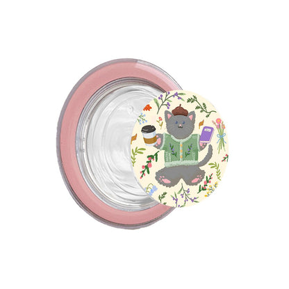 Cute Grey Cat Lavender Coffee Phone Grip - KODDY