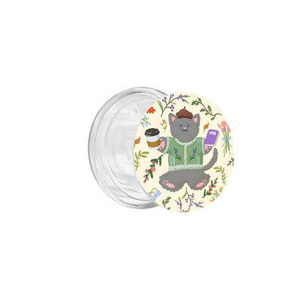 Cute Grey Cat Lavender Coffee Phone Grip - KODDY