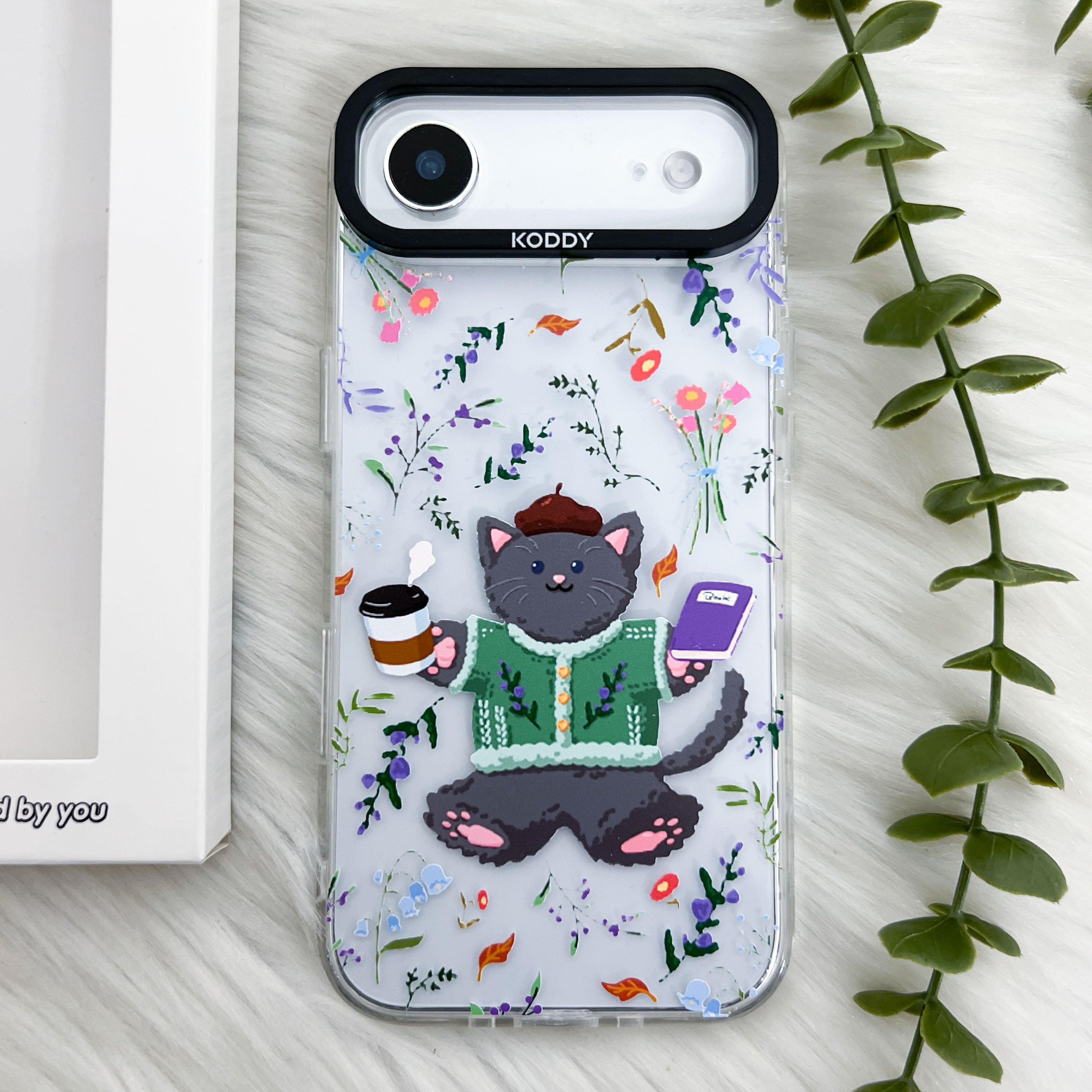 Cute Grey Cat with Lavender and Coffee iPhone Case - KODDY