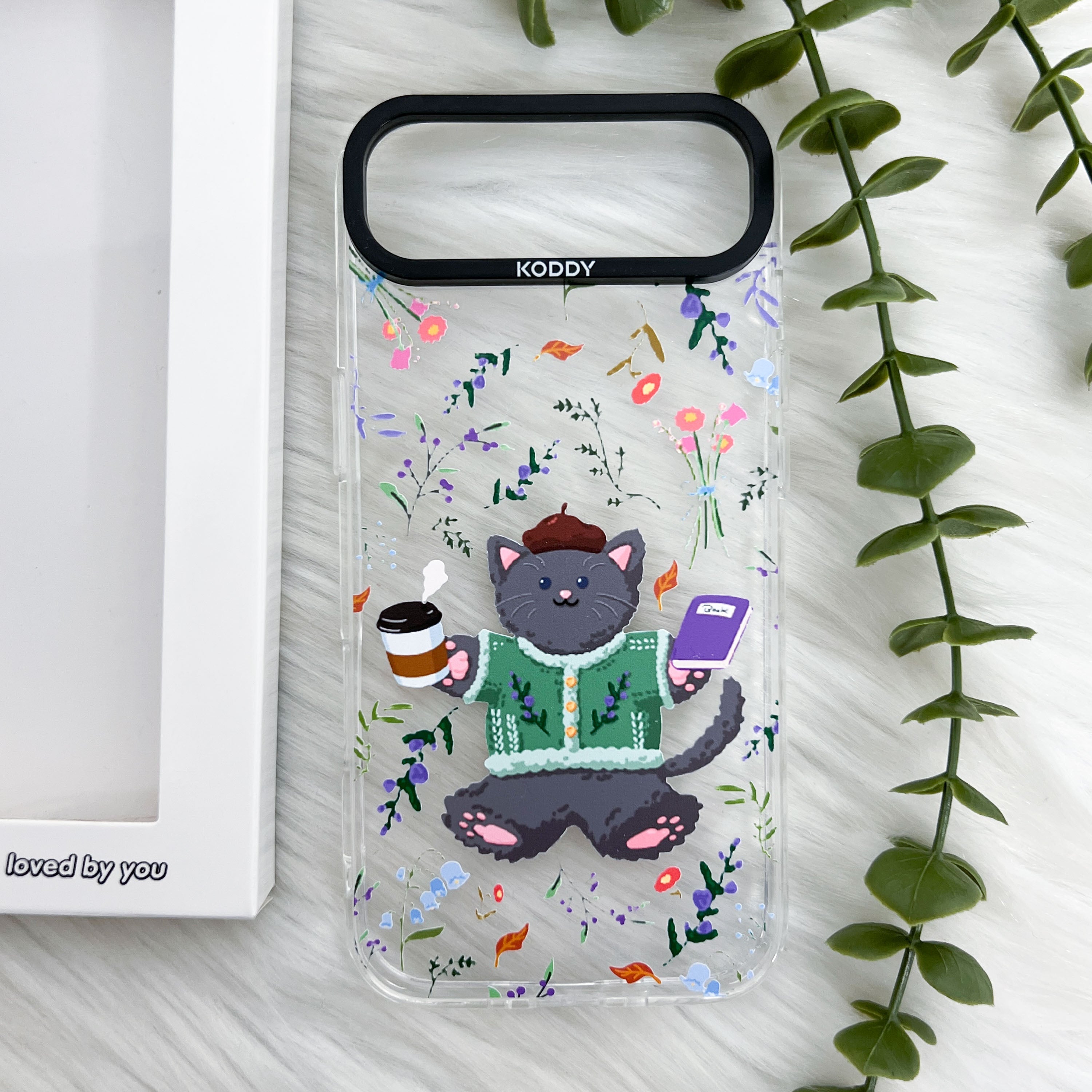 Cute Grey Cat with Lavender and Coffee iPhone Case - KODDY