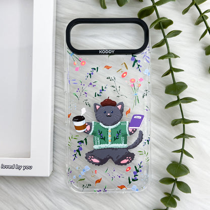 Cute Grey Cat with Lavender and Coffee iPhone Case - KODDY