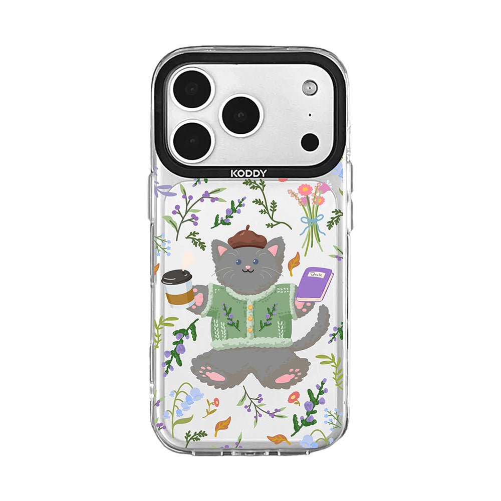 Cute Grey Cat with Lavender and Coffee iPhone Case - KODDY