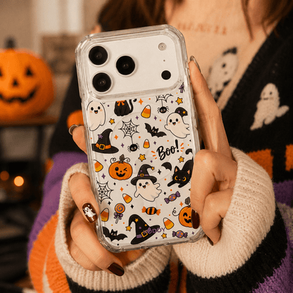 Cute Halloween Ghost and Black Cat Clear Phone Case-KODDY aesthetic iphone case UK