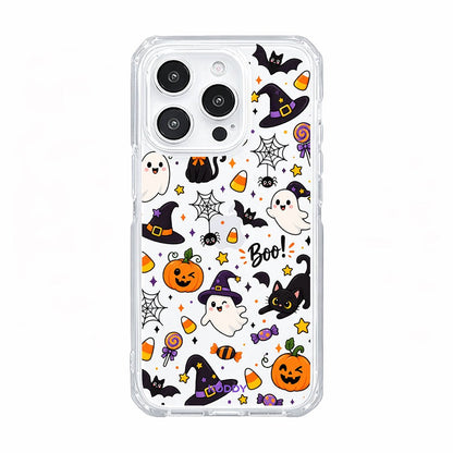 Cute Halloween Ghost and Black Cat Clear Phone Case
