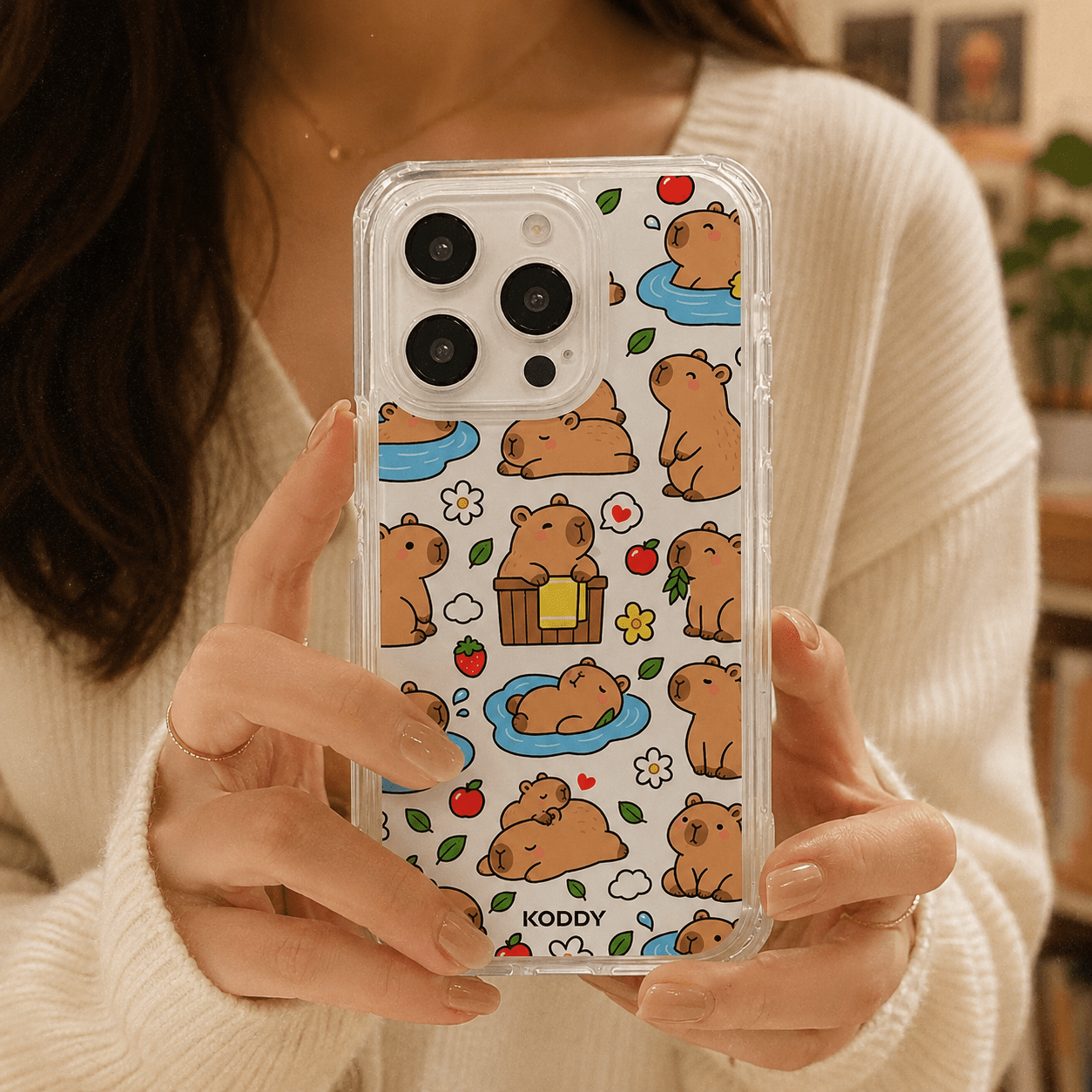 Cute Happy Capybara Clear Phone Case-KODDY aesthetic iphone case UK