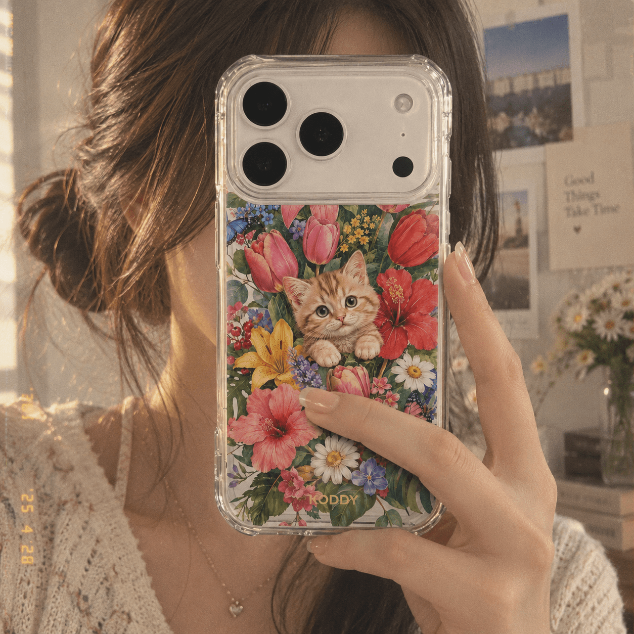 Cute Kitten in Flower Garden Butterfly Phone Case-KODDY aesthetic iphone case UK