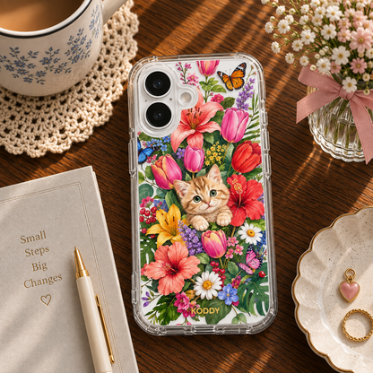 Cute Kitten in Flower Garden Butterfly Phone Case-KODDY aesthetic iphone case UK