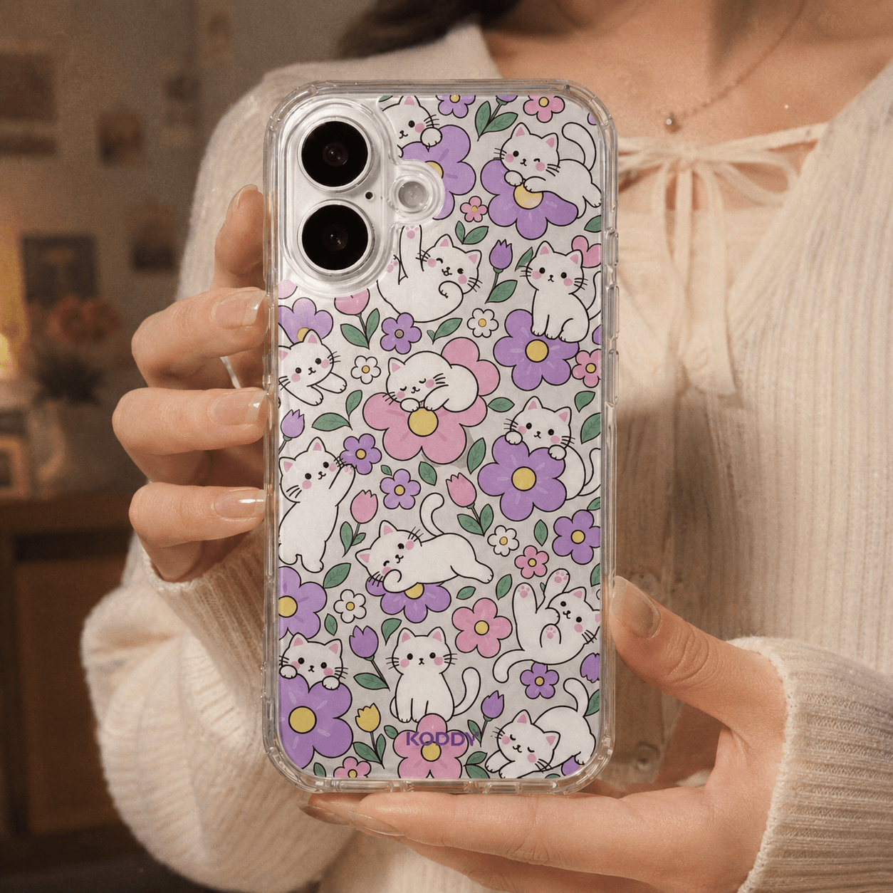 Cute Kitty Flower Garden Clear Phone Case-KODDY aesthetic iphone case UK